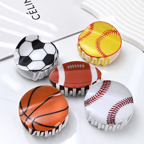 Acrylic Sports Ball Hair Claw Clips Basketball Football Rugby Baseball Volleyball Simulation Hair Accessory For Women