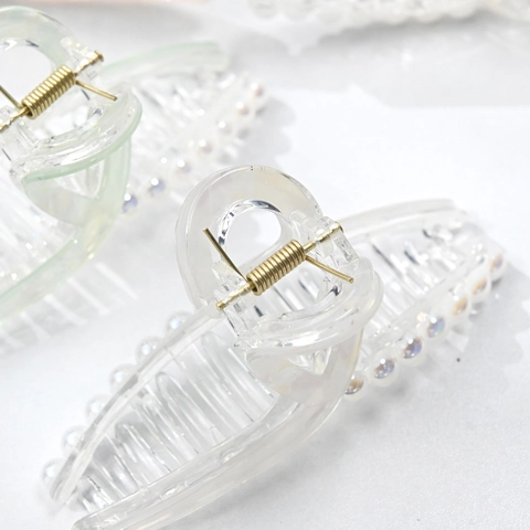 Pinza de Pelo de Acetato Iridiscente de Estilo Coreano Con Perlas Artificiales Pinza de Pelo Grande para Mujer Accesorio Diario