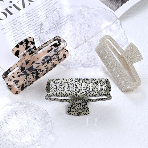 Pinza per Capelli Francese in Acetato Grande Quadrata Leopardata a Pois Motivo Marmo Accessori per Capelli Donna
