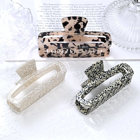 Pinza per Capelli Francese in Acetato Grande Quadrata Leopardata a Pois Motivo Marmo Accessori per Capelli Donna