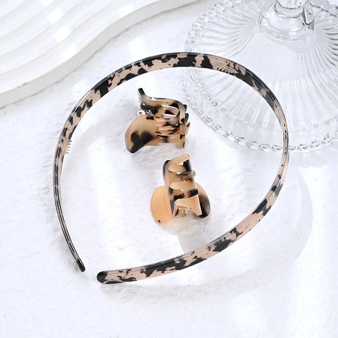 Vintage Leopardenmuster Acetat Haarklammern Und Stirnband Set Künstlerisch Retro Schildpatt Haarkralle Clips Haarschmuck Für Damen
