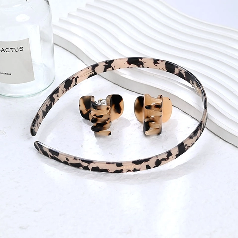 Vintage Leopardenmuster Acetat Haarklammern Und Stirnband Set Künstlerisch Retro Schildpatt Haarkralle Clips Haarschmuck Für Damen