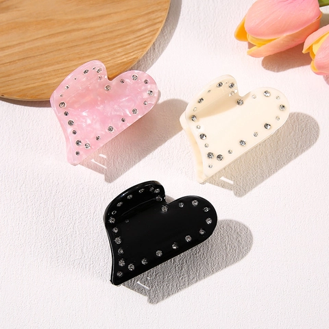 Molla per Capelli in Acetato a Forma di Cuore per Donna Elegante Clip a Squalo con Strass Accessorio per Capelli Quotidiano