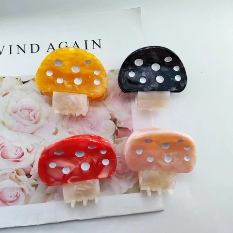 Cute Mushroom Acetate Hair Claw Fashion Cartoon Patchwork Polka Dot Hair Clip For Women Girl Hair Accessory