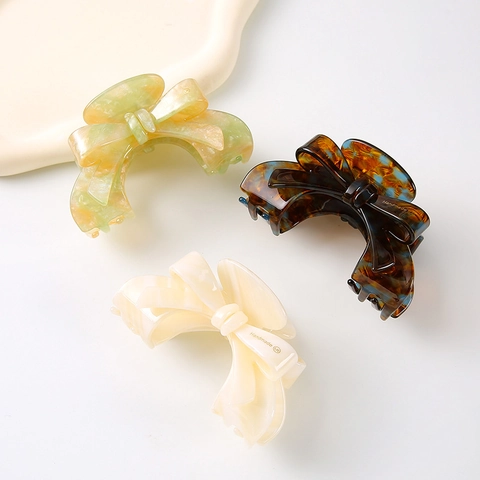 French Elegant Bowknot Acetate Hair Claw Clip Large Marble Tortoise Shell Handmade Hair Accessory For Women Commute Daily
