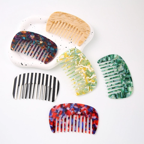 Acetate Wide Tooth Hair Comb Anti-Static U-Shaped Marble Pattern Elegant Vintage Hair Insert Comb Portable Styling Tool For Women