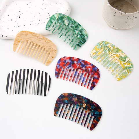 Acetate Wide Tooth Hair Comb Anti-Static U-Shaped Marble Pattern Elegant Vintage Hair Insert Comb Portable Styling Tool For Women