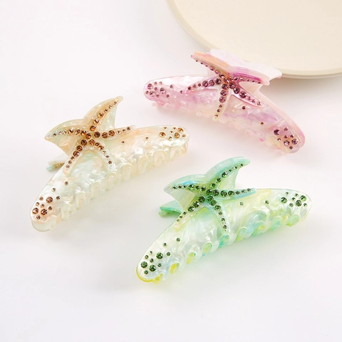 Starfish Hair Claw Clip Rhinestone Acetate Large Shark Clip Gradient Sea Star Hairpin Summer Beach Fashion Hair Accessories