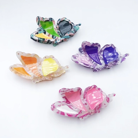 Elegant Acetate Butterfly Hair Claw Clip With Rhinestone Accents Marble Texture Strong Grip Shark Hairpin Accessory For Women