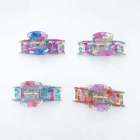 Large PVC Floral Hair Claw Clip Translucent Color Printed Flower Shark Clip Strong Grip Fashion Hair Accessory For Women