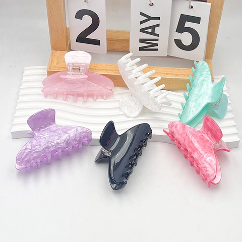 Pince à Cheveux Élégante en Acrylique Ondulation de l'Eau Marbre Pince Requin Moyenne Mode Simple pour Femmes Accessoires