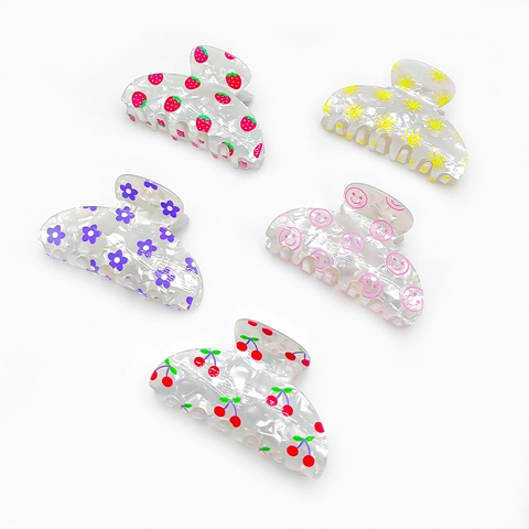 Pince per Capelli in PVC con Stampa Frutta Stile Coreano Texture Perla Artificialta Clip Fragola Ciliegia Elegante Accessorio per Donna
