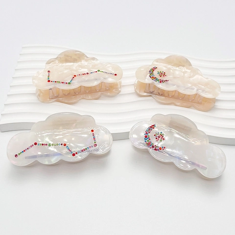 Elegante Fermaglio per Capelli in Acetato a Forma di Nuvola da Donna con Strass Motivo Stella Luna Accessori per Capelli