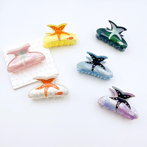 Ozean Serie Seestern Fisch Muster Acryl Haarkralle Für Damen Mode Einfach Sommer Strand Haarschmuck Haifisch-Clip
