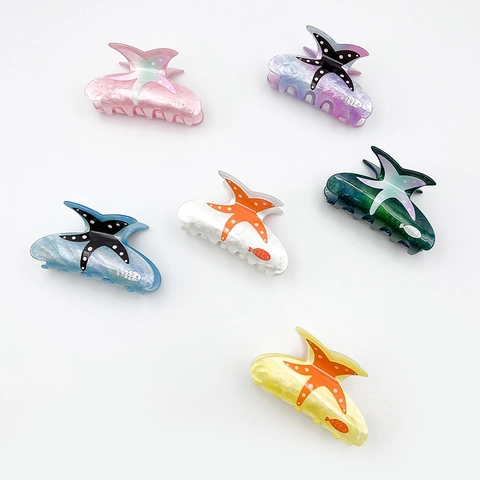 Ozean Serie Seestern Fisch Muster Acryl Haarkralle Für Damen Mode Einfach Sommer Strand Haarschmuck Haifisch-Clip