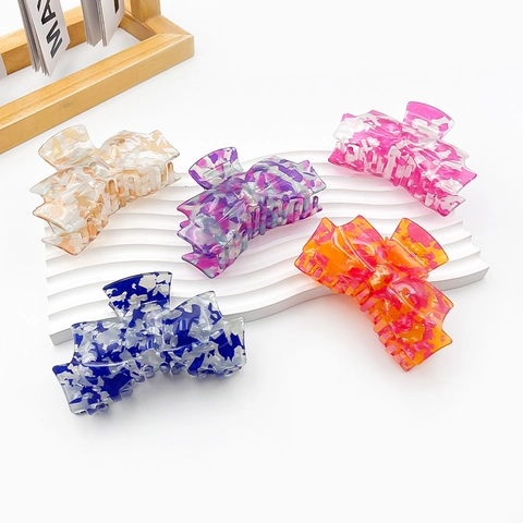 Dames Acryl Marmerpatroon Strik Haarklauw Kleurrijke Haaienclip Grote Haaraccessoires Voor Dik Haar Dagelijks Hoofddeksel