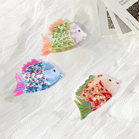 Pinza per Capelli a Forma di Pesce Serie Oceano in Acetato Fermaglio per Capelli da Donna Elegante Clip a Squalo per Coda di Cavallo