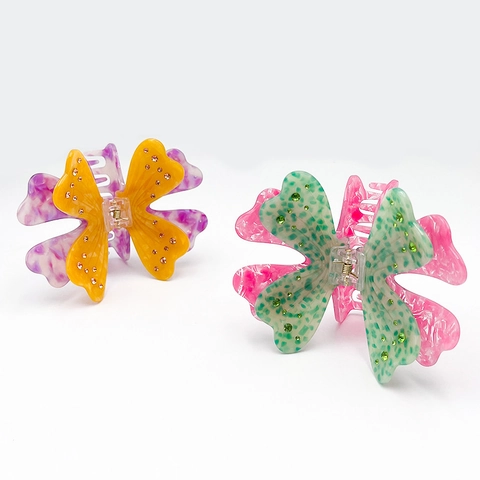 Acetaat Vlinder Haarklem Met Strass Dubbellaagse Haarklem Voor Vrouwen Mode Meisjes Haaraccessoires Haarknot Klem