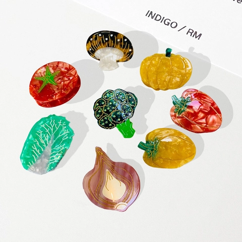 Divertenti Mollette per Capelli in Acetato a Forma di Verdura Cipolla Zucca Fungo Broccoli per Donna Accessorio Quotidiano