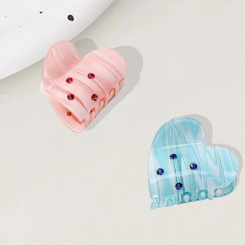 Elegante Molla per Capelli a Forma di Cuore in Acetato con Strass Consistenza Marmo Shark Clip Accessori per Capelli Donna