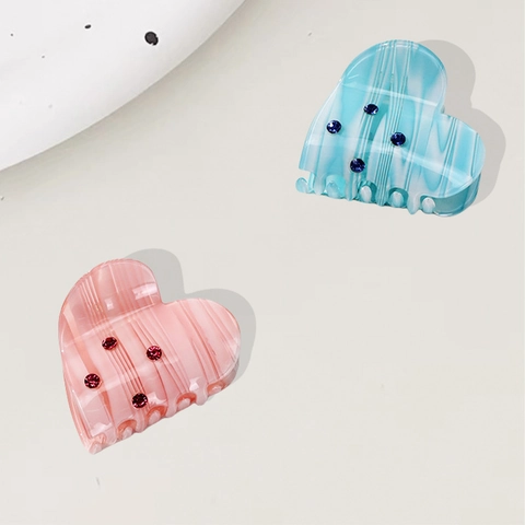 Elegante Molla per Capelli a Forma di Cuore in Acetato con Strass Consistenza Marmo Shark Clip Accessori per Capelli Donna