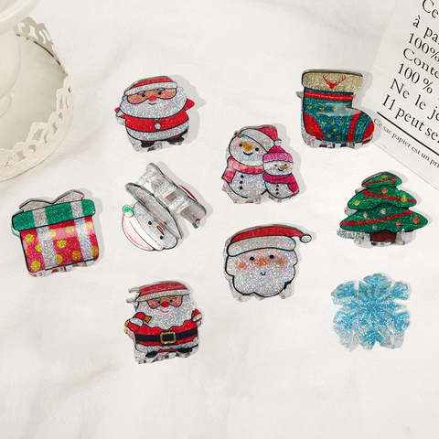 Glitter Acrylic Christmas Hair Claw Clips For Women Santa Claus Snowman Christmas Tree Snowflake Festive Hair Accessories