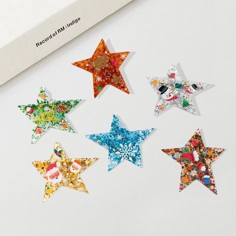 Pince à Cheveux Étoile de Noël Acrylique Paillettes Pentagramme Avec Motif Père Noël Bonhomme de Neige Accessoire Femme