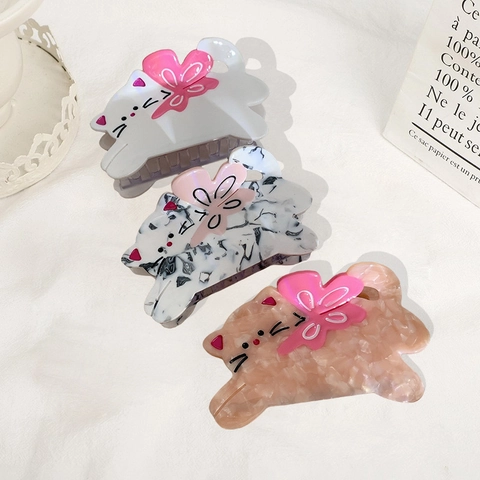 Süße Haarkralle aus Acetat in Katzenform mit Schleife Marmormuster Shark Clip für Damen Haarschmuck