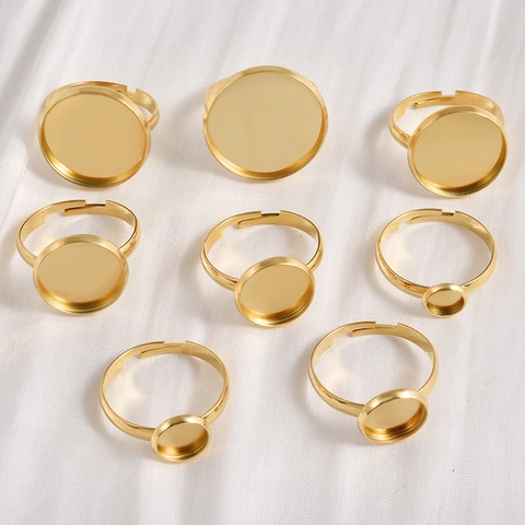 Stainless Steel Adjustable Ring Base Round Bezel Setting Blank Tray For DIY Jewelry Making Findings Components Women Men Rings