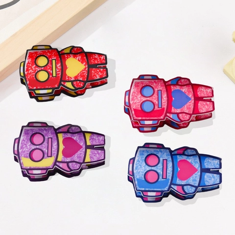 Cartoon Roboter Acetat Haarklammer Mit Herzmuster Y2K Glitzer Rutschfest Haargreifer Für Damen Mädchen Dekorativer Haarschmuck