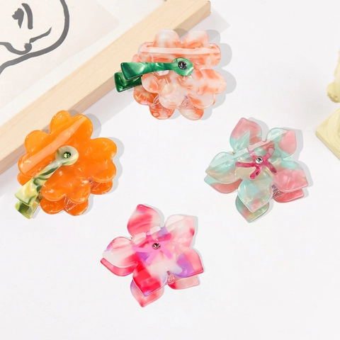 Elegante Bloem Haarklem Van Acetaat Met Strass Ingelegd Hoge Kwaliteit Marmer Patroon Haarklem Voor Vrouwen Styling Accessoire
