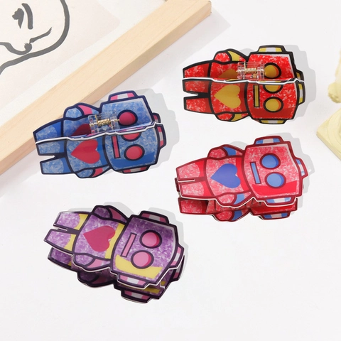 Cartoon Roboter Acetat Haarklammer Mit Herzmuster Y2K Glitzer Rutschfest Haargreifer Für Damen Mädchen Dekorativer Haarschmuck