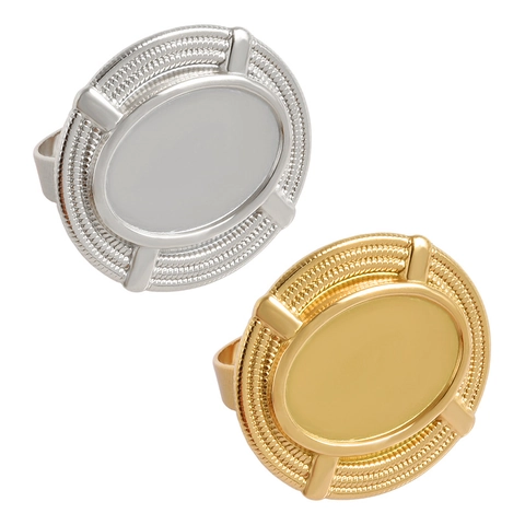 Vintage 304 Stainless Steel Oval Ring Blank Adjustable 18K Gold Plated Minimalist Setting For DIY Jewelry Making Unisex