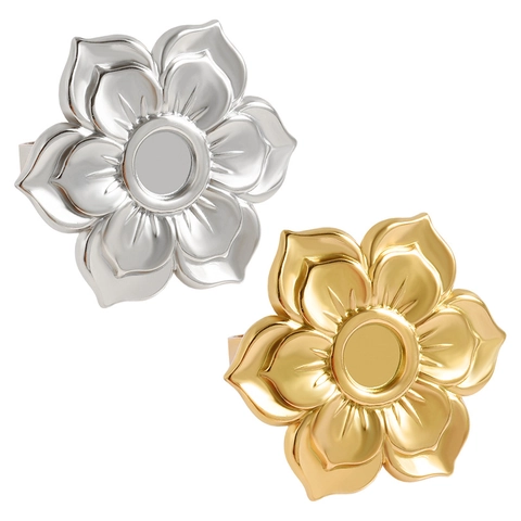 304 Stainless Steel Lotus Flower Ring Base Adjustable Open Finger Ring Blank For DIY Jewelry Making Women Accessories