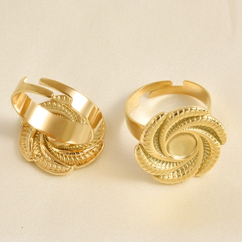 Anillo Ajustable Abierto de Acero Inoxidable Flor en Espiral Chapado en Oro 18K Geométrico Pulido para Mujer Joyería