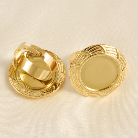 Base de Anillo Redondo de Acero Inoxidable 304 Ajustable para Creación de Joyas DIY Chapado en Oro 18K Borde Tejido Bandeja