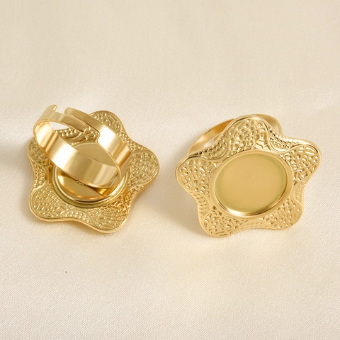 Base de Anillo Abierta Ajustable en Forma de Estrella de Acero Inoxidable Textura Martillada Bandeja Redonda para Hacer Joyas DIY