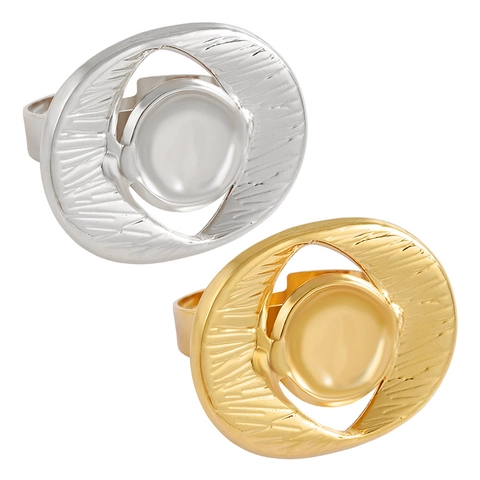 Modern Stainless Steel Exaggerated Open Ring Geometric Irregular Textured Adjustable Finger Ring For Women Fashion Jewelry