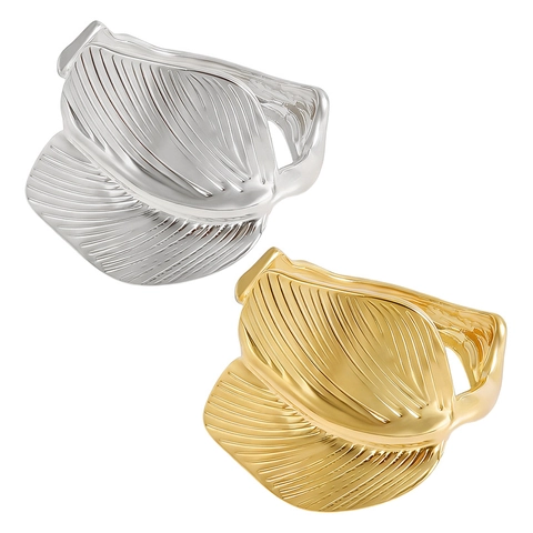 Anillo Abierto en Forma de Hoja de Acero Inoxidable para Mujeres y Hombres Anillo de Dedo Ajustable Minimalista Estilo Naturaleza