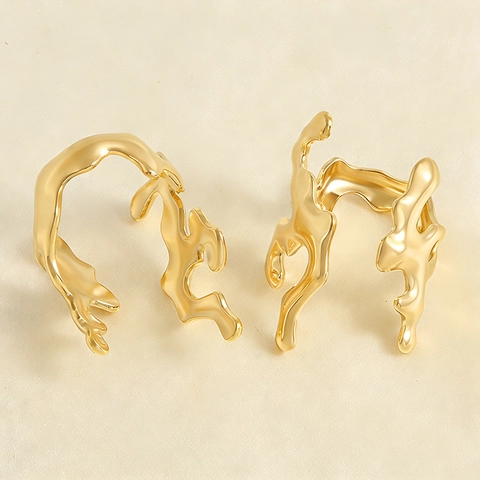 Anello In Acciaio Inossidabile Metallo Liquido Irregolare Per Uomo Donna Corallo Oceano Anello Da Indice Nicchia Regolabile Aperto Gioielli Di Moda