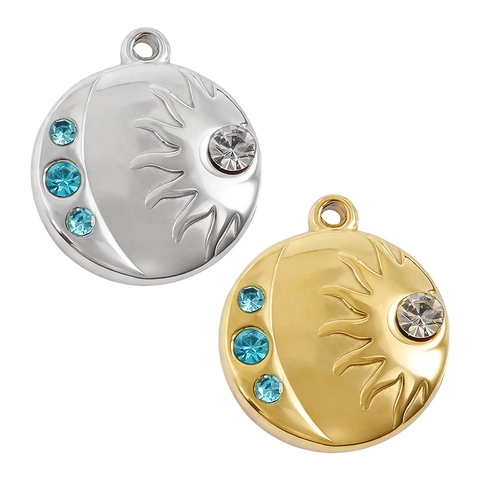 Stainless Steel Sun Moon Pendant With Rhinestone DIY Jewelry Making Accessories Gold Silver Round Charm For Women