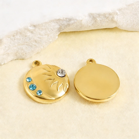 Stainless Steel Sun Moon Pendant With Rhinestone DIY Jewelry Making Accessories Gold Silver Round Charm For Women
