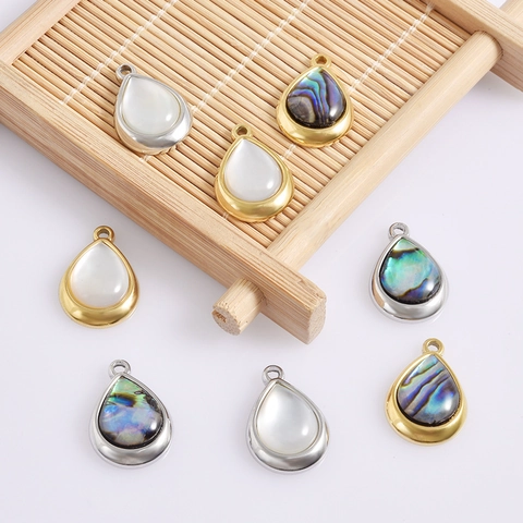 304 Stainless Steel Waterdrop Pendant Natural Abalone Shell Mother Of Pearl Inlay DIY Necklace Accessory For Women Jewelry