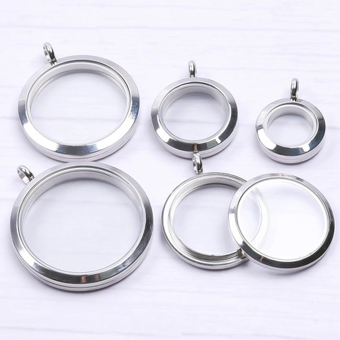Stainless Steel Round Floating Memory Locket Pendant Screw Open Glass Locket DIY Memorial Photo Pendant Only Without Chain