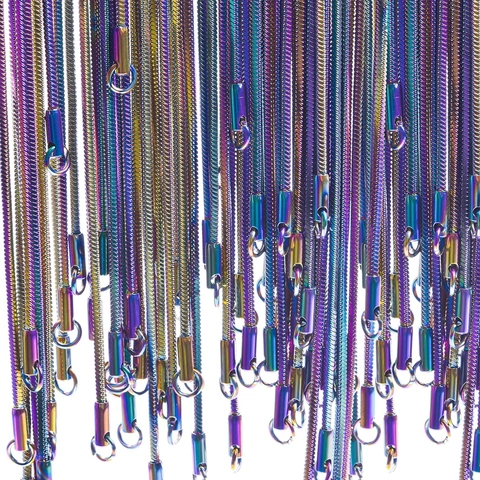 Collana a Catena a Serpente Quadrata in Acciaio Inossidabile Cangiante Gioielli da Collo Metallici Colorati Arcobaleno