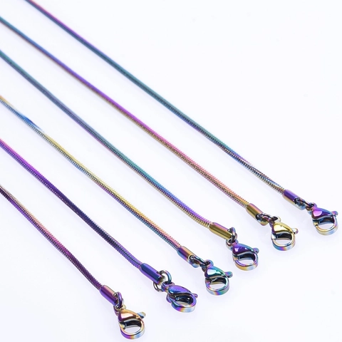 Collana a Catena a Serpente Quadrata in Acciaio Inossidabile Cangiante Gioielli da Collo Metallici Colorati Arcobaleno