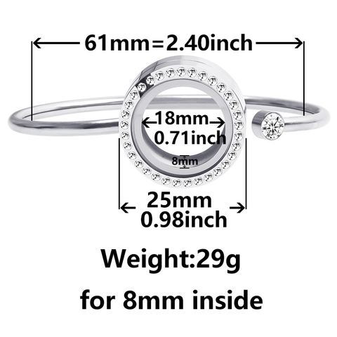 Stainless Steel Floating Locket Bangle Bracelet Round Glass Screw Open Bangle For Women Rhinestone Artificial Pearl Charms Jewelry