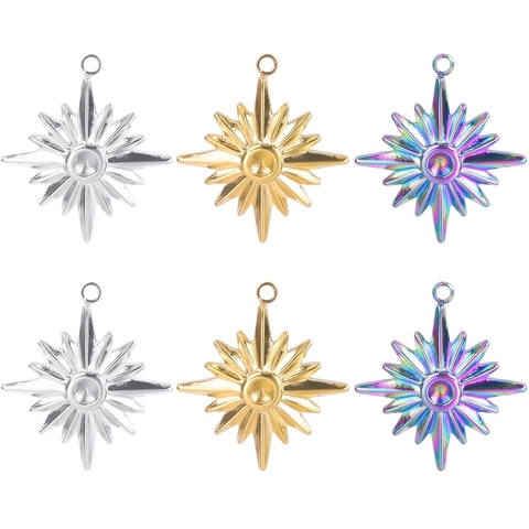 Pendentif Étoile en Acier Inoxydable Pour Fabrication de Bijoux DIY Or Argent Arc en Ciel Charme Étoile à Huit Pointes