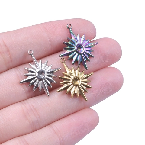 Pendentif Étoile en Acier Inoxydable Pour Fabrication de Bijoux DIY Or Argent Arc en Ciel Charme Étoile à Huit Pointes