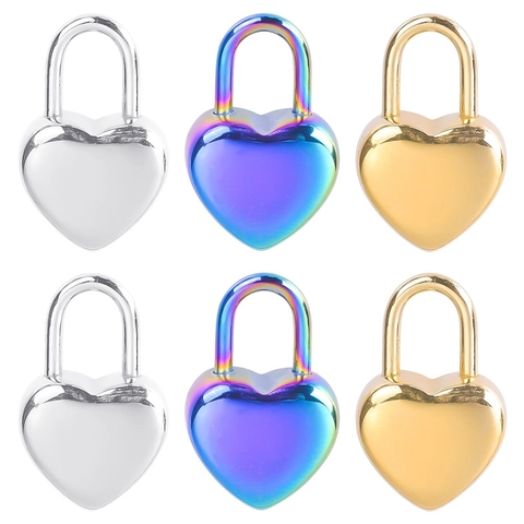 Polished Stainless Steel Heart Lock Pendant For DIY Jewelry Making Gold Silver Iridescent Metal Charm Accessories For Women